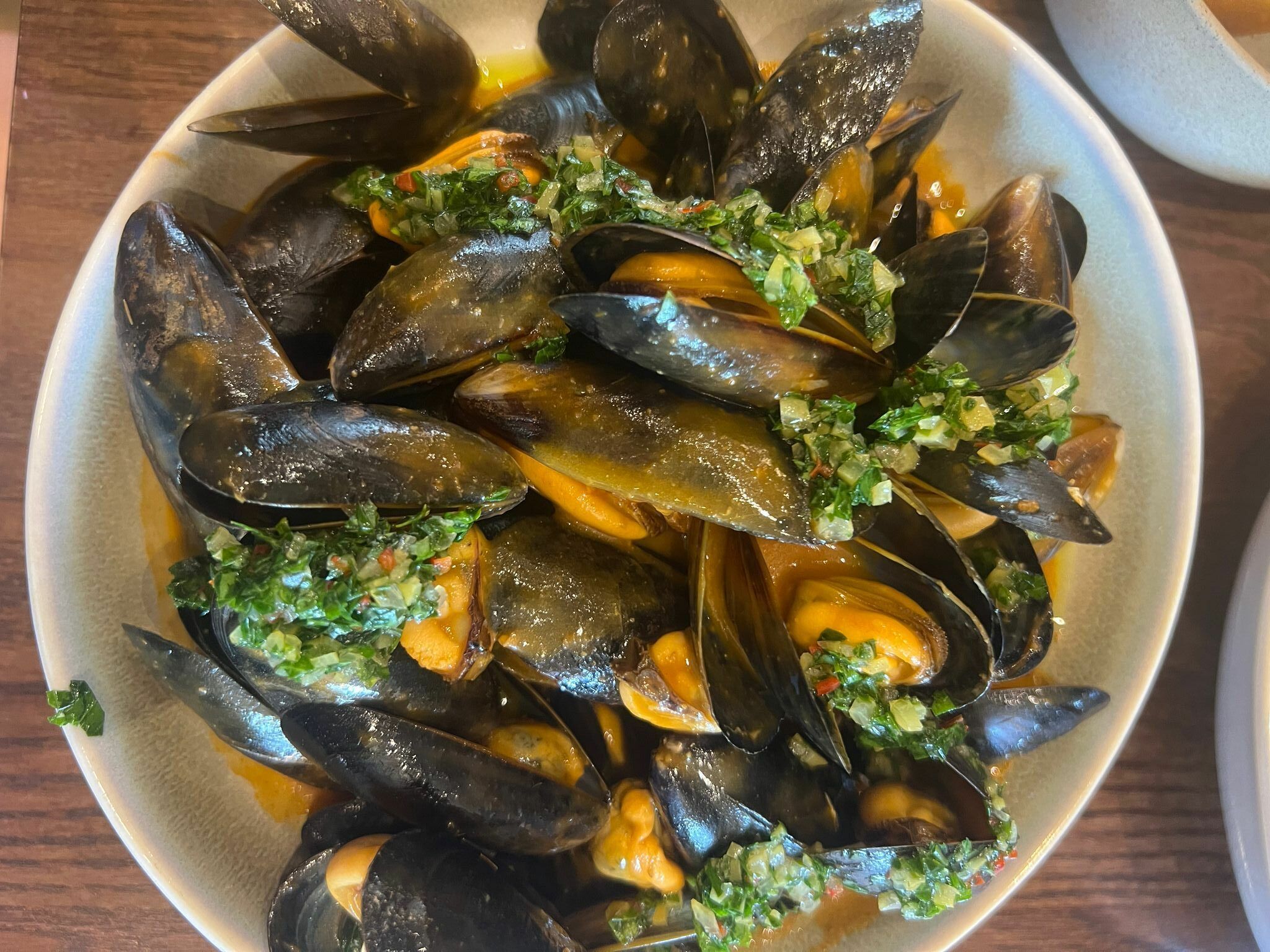 mussels with calamansi tomato, parsley and preserved lemon, new menu