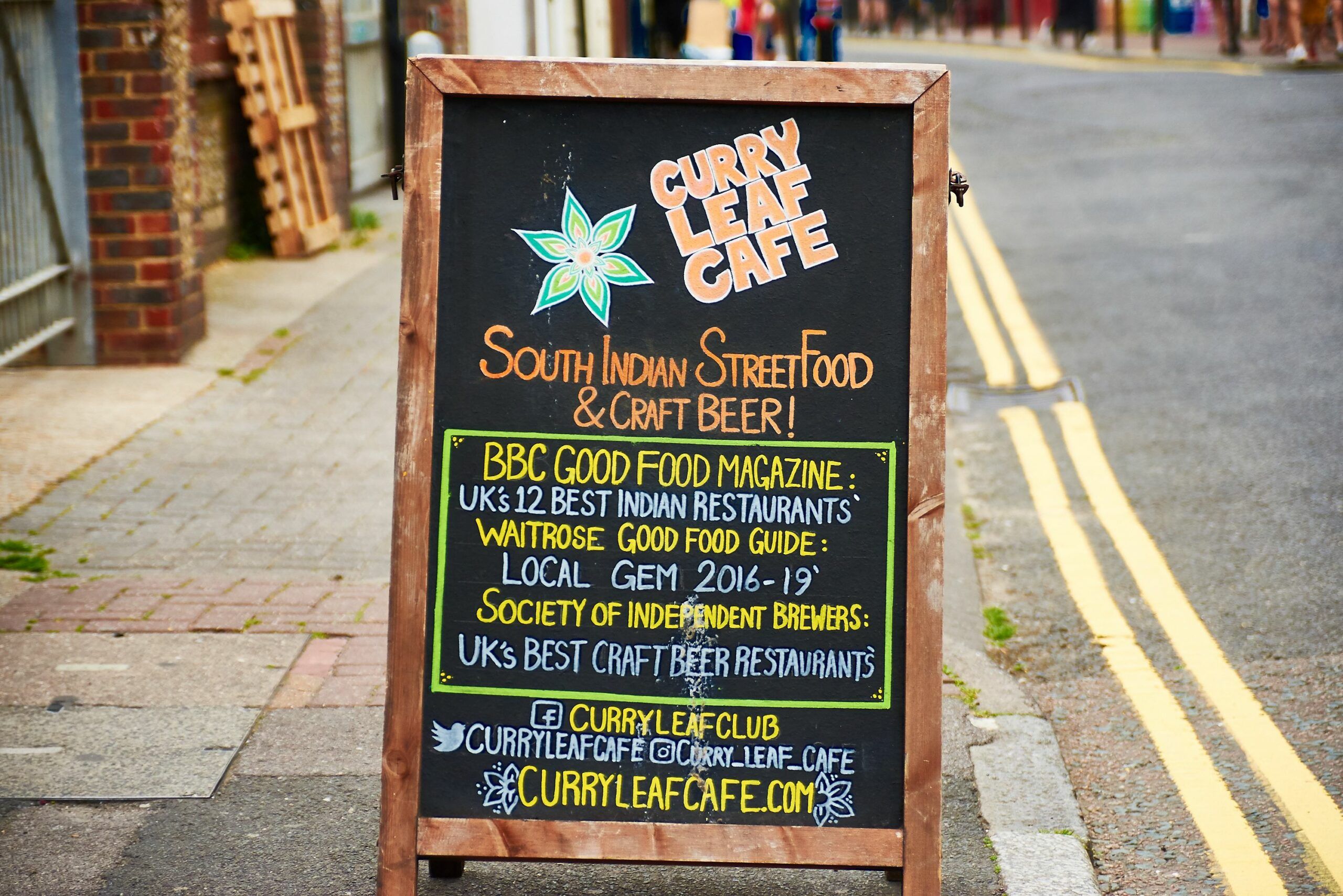 Mouthwatering new brunch menu at the Curry Leaf Cafe. Chalkboard outside the venue with menu written on it