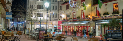 The Lanes all lit up outside Donattellos Italian restaurant - brighton Christmas in the historic Lanes
