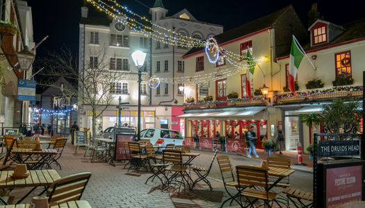 The Lanes all lit up outside Donattellos Italian restaurant - brighton Christmas in the historic Lanes