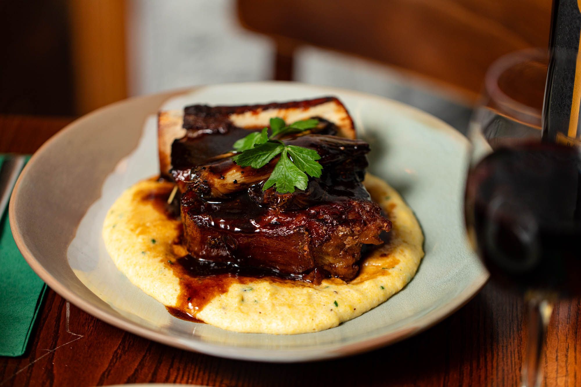 coffee-braised short rib served on polenta