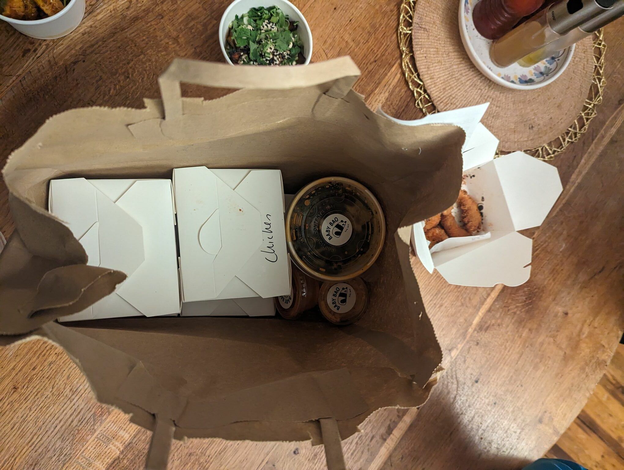 over head shot of the Baby Bao delivery bag by Uber Eats