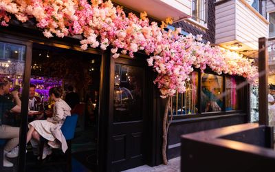 Exterior shot of Blossoms Brighton bar with blossom growing up the restaurant.