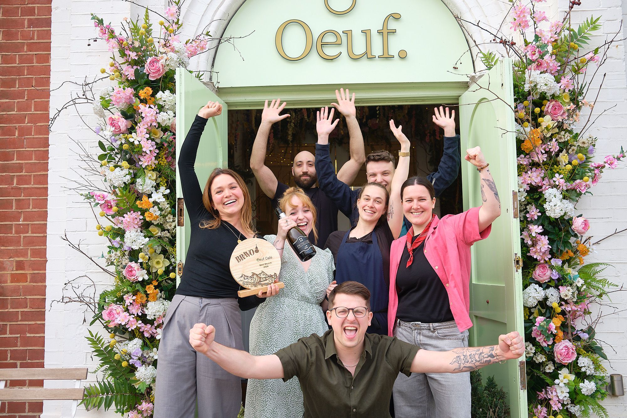 Best Brunch Brighton 2024 - Oeuf Cafe - Oeuf team in front of the venue celebrating BRAVO win