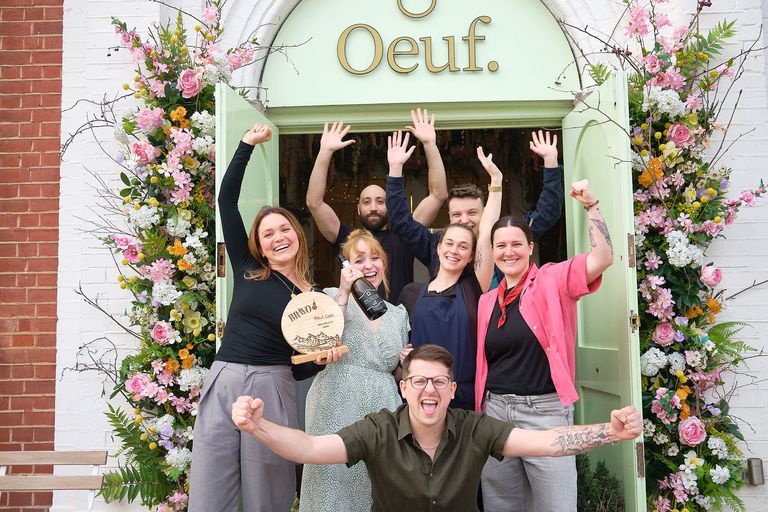 Best Brunch in Brighton 2024 - Oeuf Cafe - Oeuf team in front of the venue celebrating BRAVO win