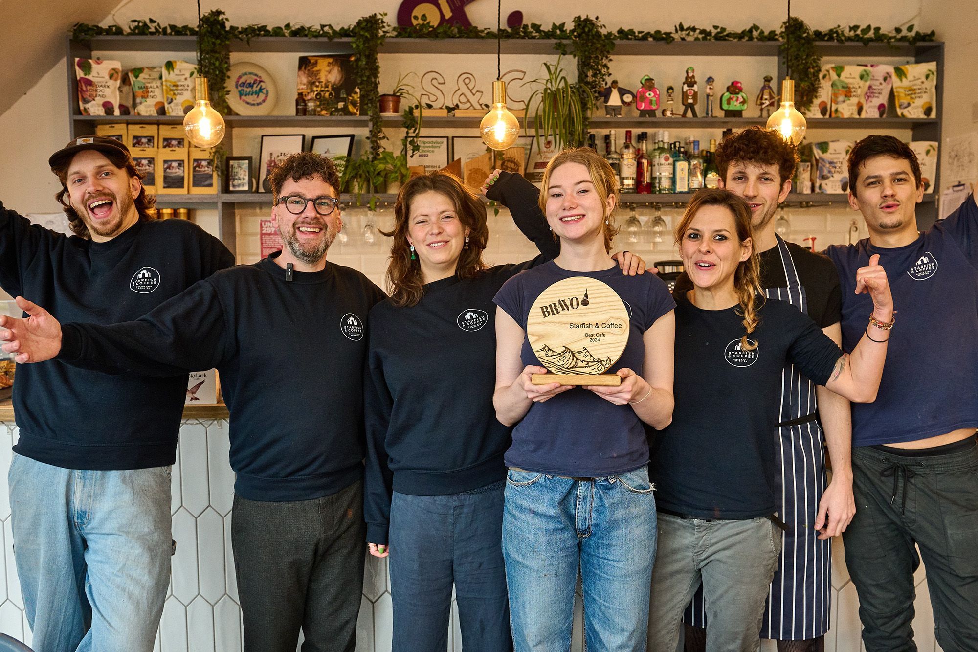 Best Cafe Brighton 2024 - Starfish and Coffee - BRAVO. The Starfish and Coffee team (with Tony Marks owner) in Queens Park/ Hanover area celebrating their BRAVO win.