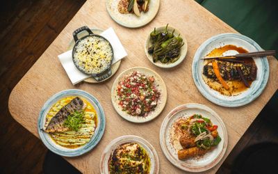 over head shots of the small plates at Burnt Orange Brighton. Burnt Orange is placed runner up for th ebest lunch in Brighton and Hove in the 2025 BRAVO Awards.