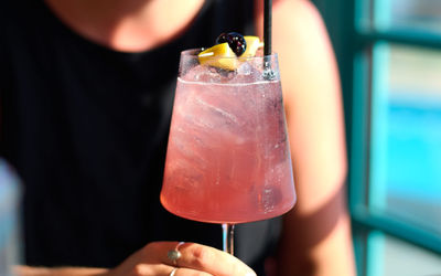 Pink Gin Cocktail at Deco Restaurant at Saltdean Lido.