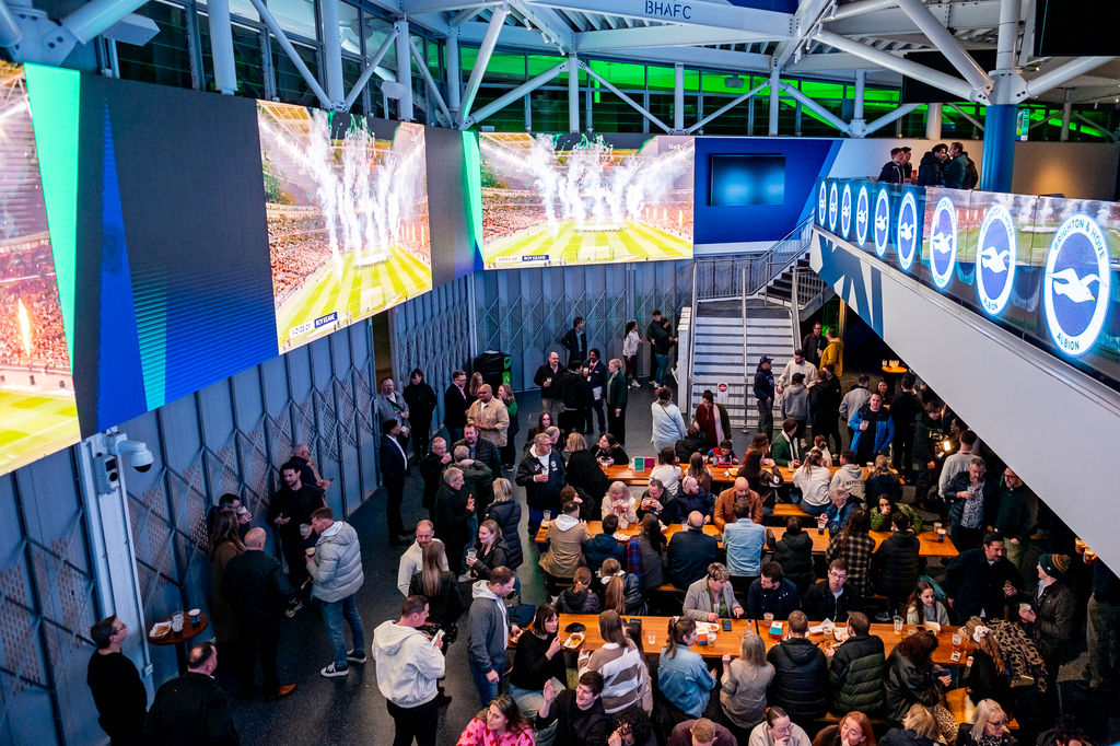 over head shot of the fans having fun at the fan zone, The Terrace at the AMEX