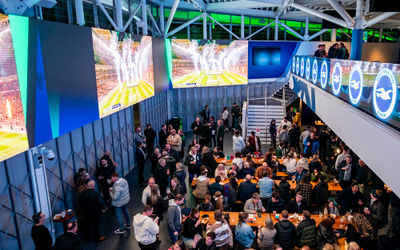 over head shot of the fans having fun at the fan zone, The Terrace at the AMEX