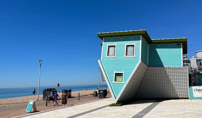 Things to do on New Year's Day in Brighton. Pictured the upside Down House near to the West Pier.