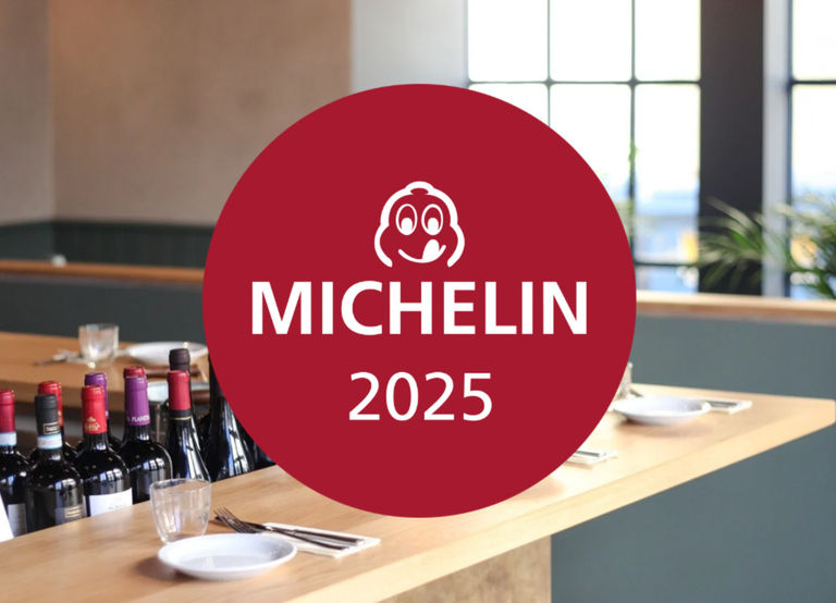 Michelin logo with a restaurant in the background.