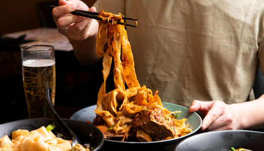 The Biang Biang noodles served with meat at Shaaxni Brighton