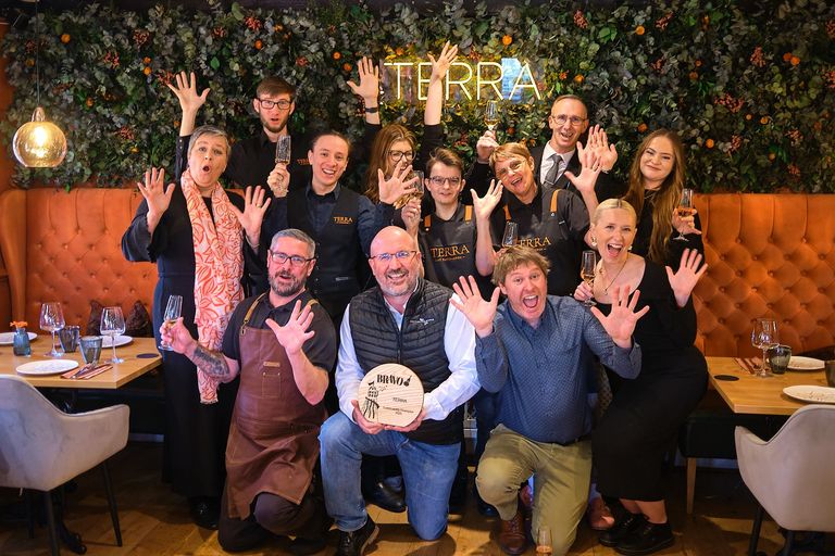 Best Sustainability Champion - BRAVO 2025- Terra at Tottington Manor - team celebrating their win