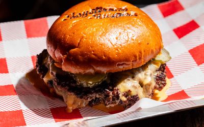 close up shot of the delicious meat burger served at Boysterous Burgers