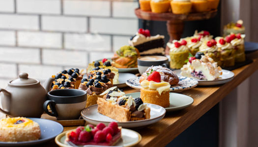 window counter filled with delicious various cakes from Jacob's Bakery