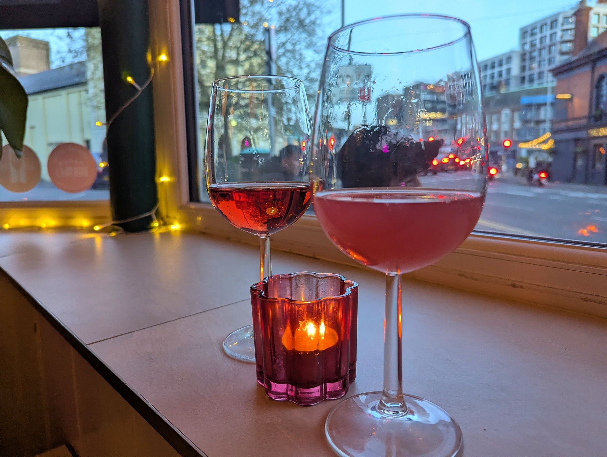  Pét Nat rosé from Slovenia served on the window table at Curio