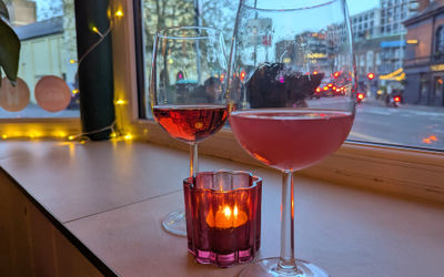 Pét Nat rosé from Slovenia served on the window table at Curio