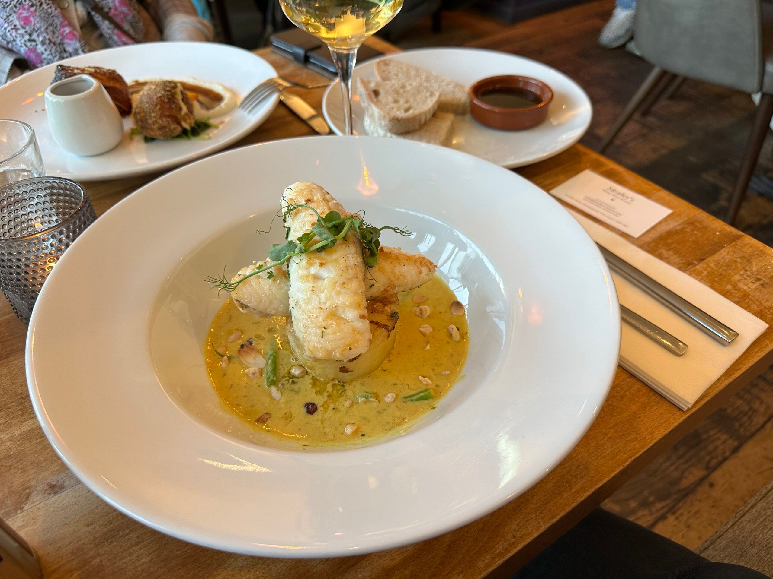 Monkfish dish served on the white plate at Morely's Bistro, a beauteous bistro in Sussex 