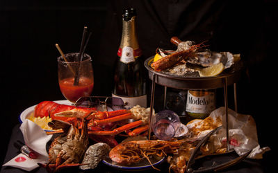 The Velvet Crab in Brighton. A moody picture of Louisiana style seafood broil. Formerley the Gothic Crab