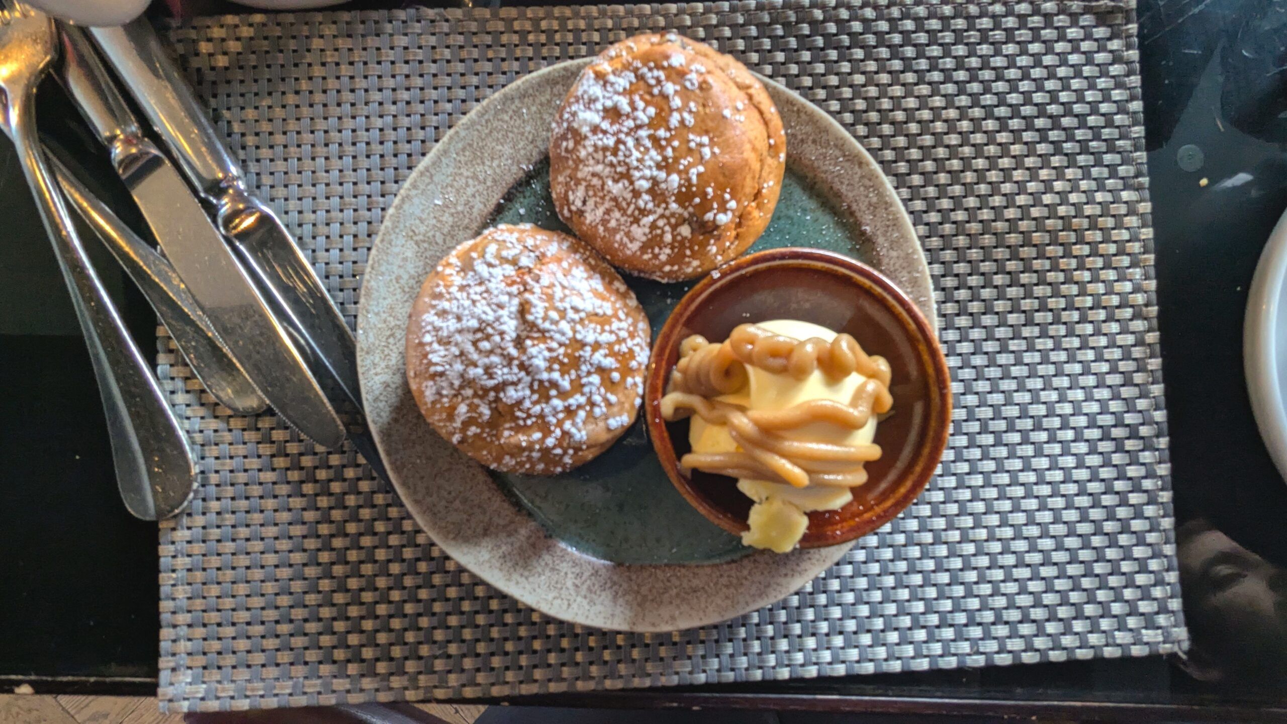 sticky toffee flavoured - served with clotted cream and extra toffee sauce. family afternoon tea Brighton