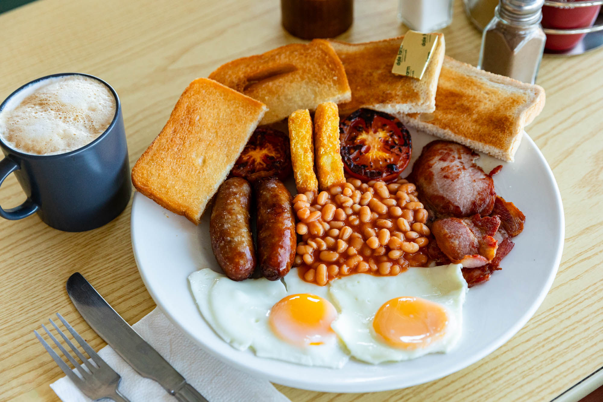 full english breakfast served with coffee at Roedean Cafe