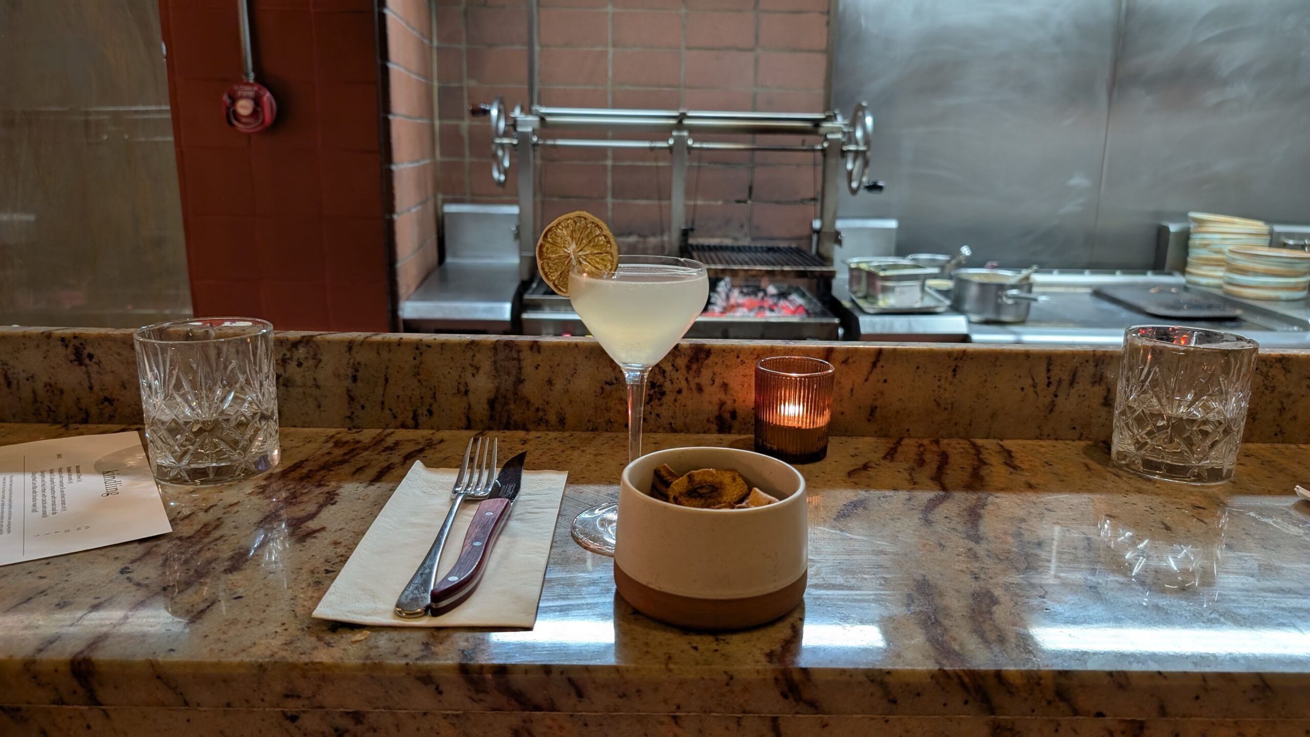 cocktail on the counter top at Kindling Brighton