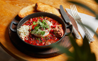 close up shot of the dish served on black plate