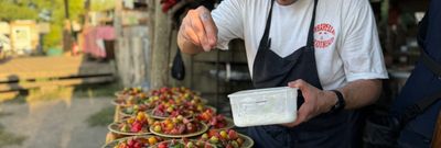 Chef seasoning food on the plates