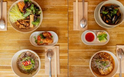 The Big Bowl Brighton over head shot of the table laid out with few dishes at The Big Bowl Brighton
