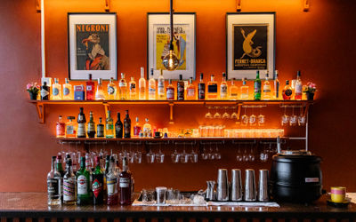 shot of the bar area populated with drinks at Bar 50ml