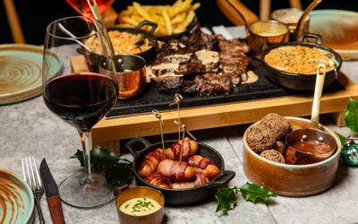 Kindling Brighton - meat platter served with red wine
