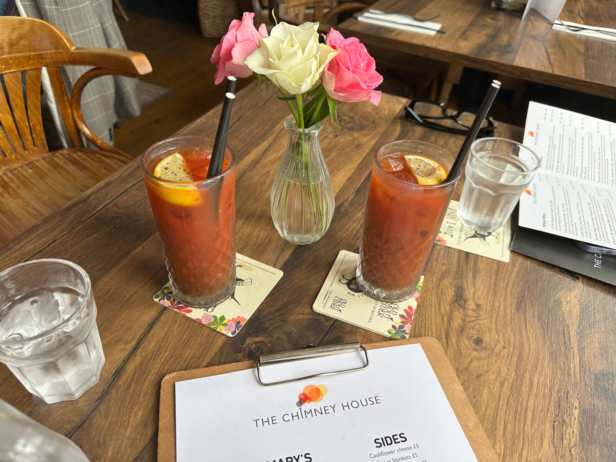 two bloody marys on the table