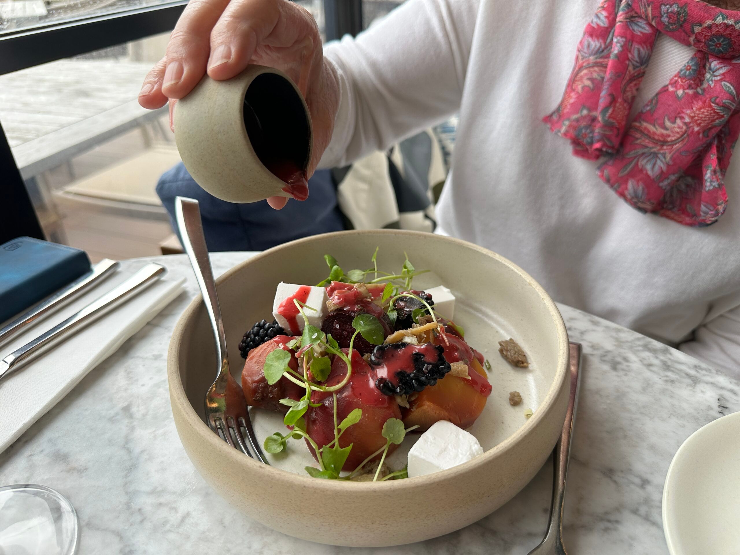 ginger and cinnamon mixed fruit sponge, dessert of the autumn menu at White Horses