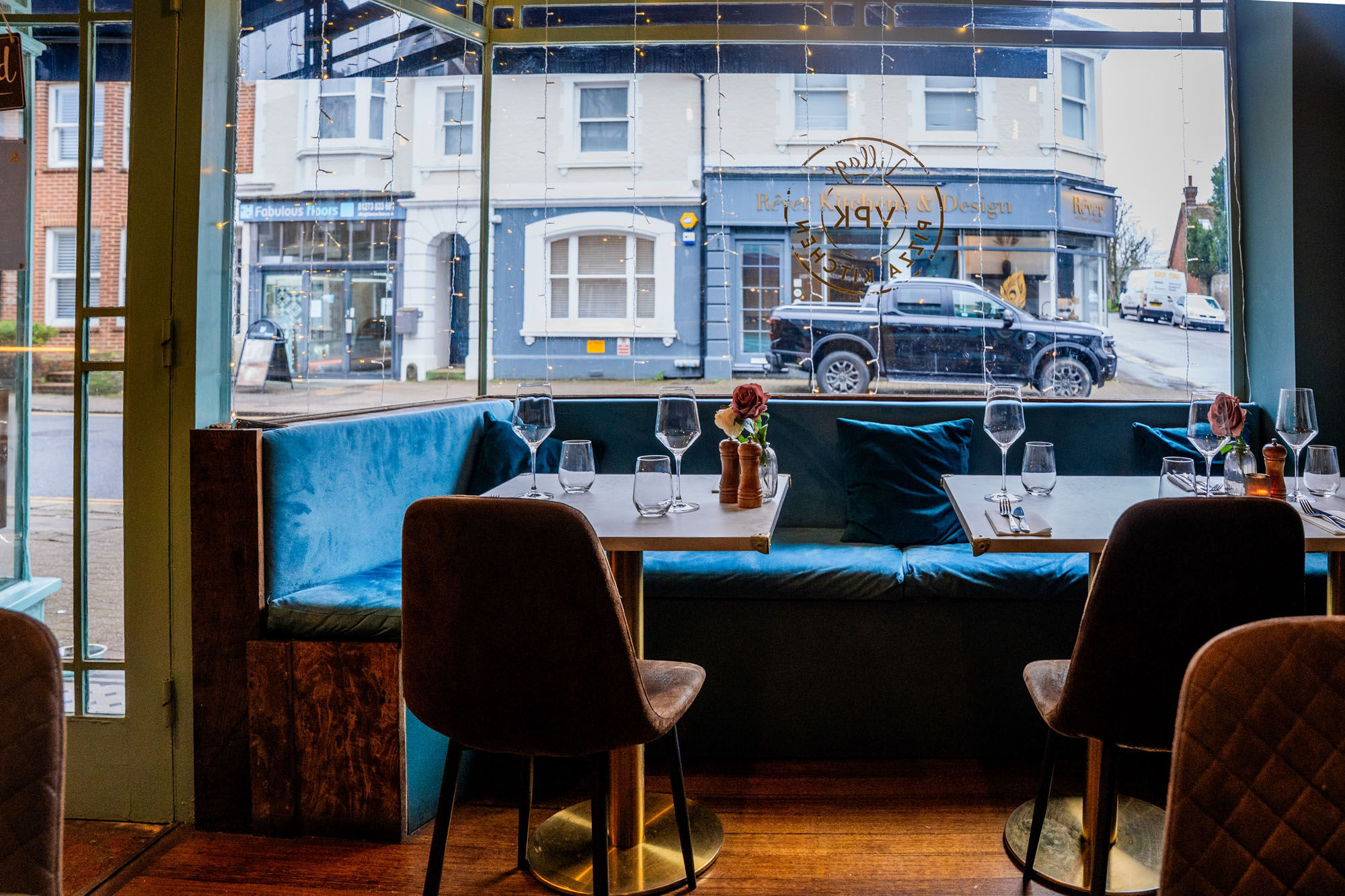 interiro shot of the window area at the Village Pizza Kitchen