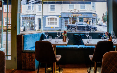 interiro shot of the window area at the Village Pizza Kitchen