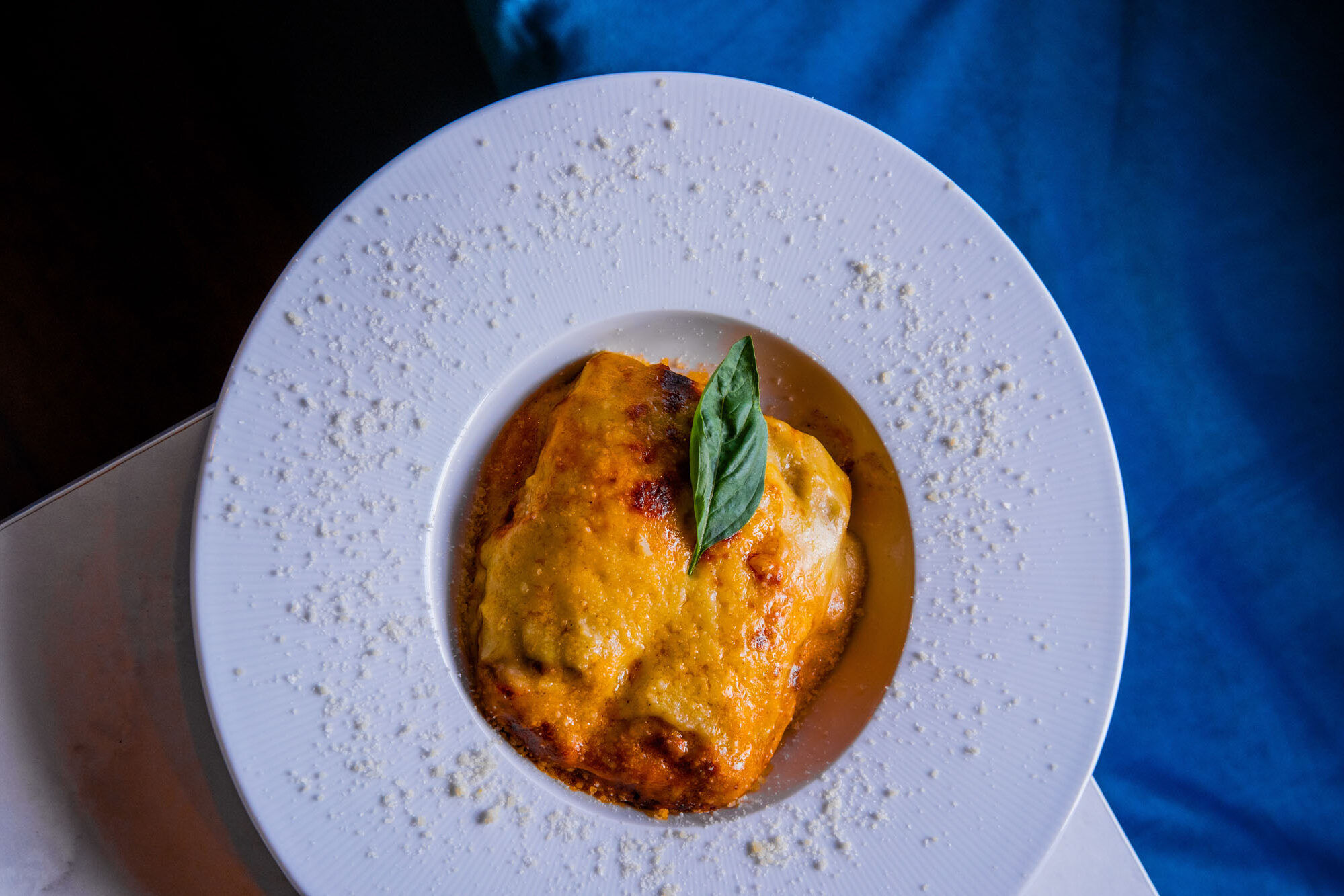 over head shot of the delicious loking creamy lasagna