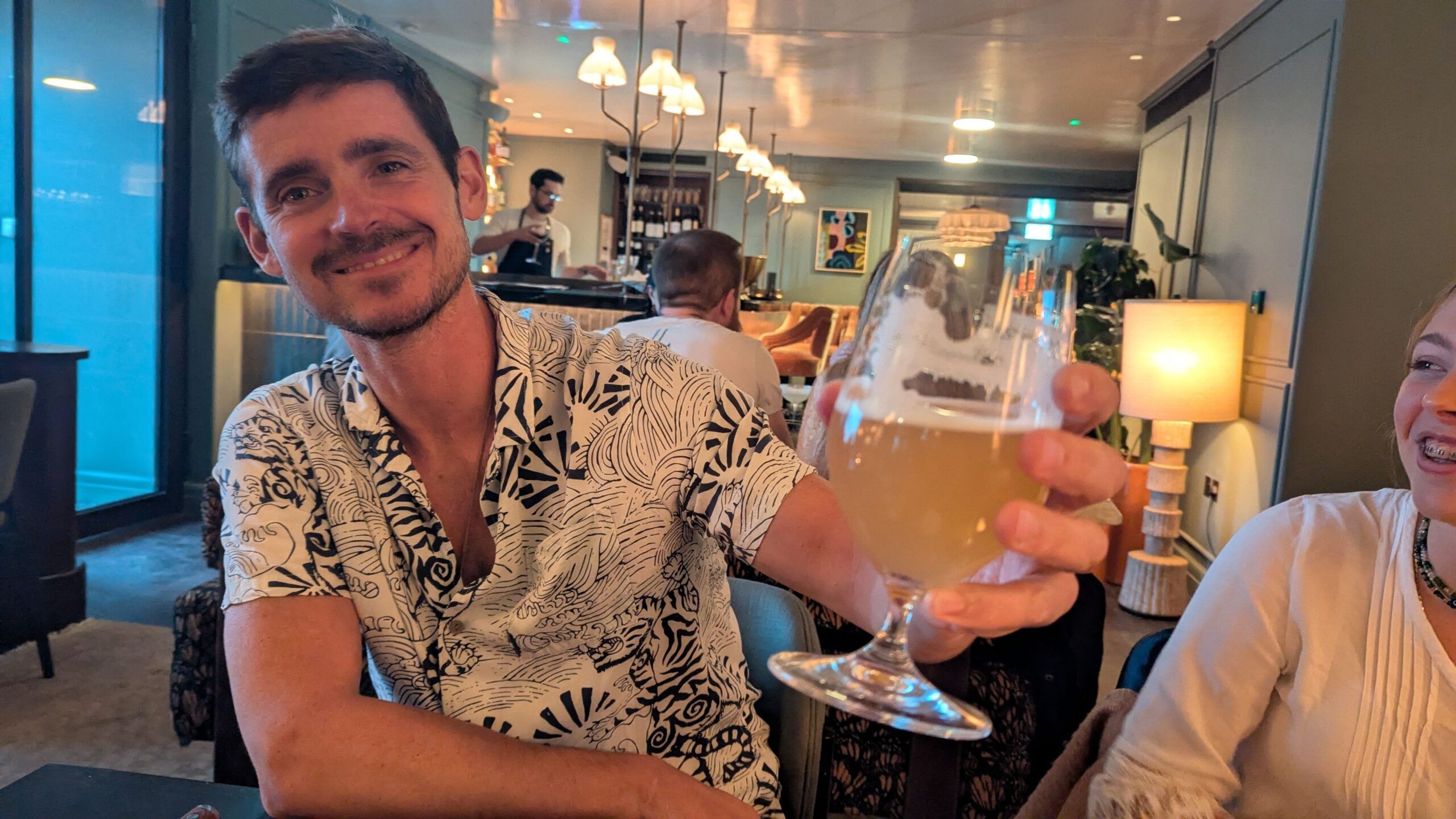 Ian having a beer at Pearly Cow