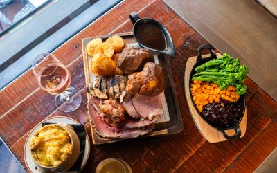 over head shot of Sunday roast at Bohemia Brighton