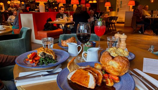 side shot of the table laid out with Sunday Roast