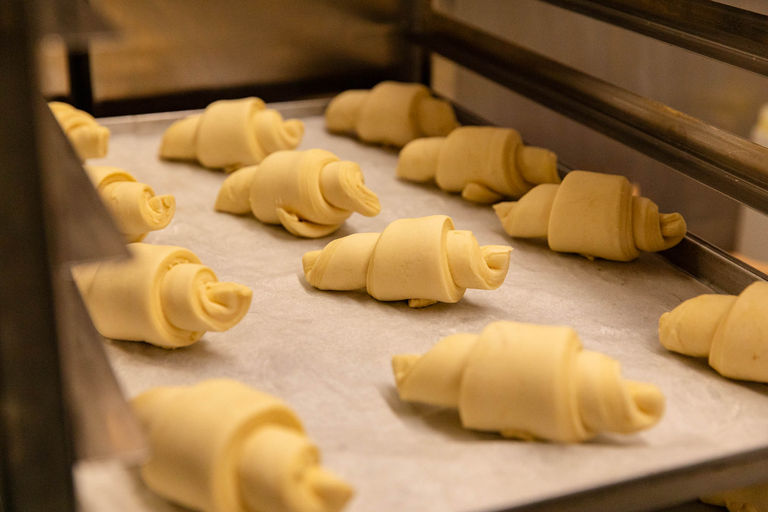Croissants in the oven before they're baked