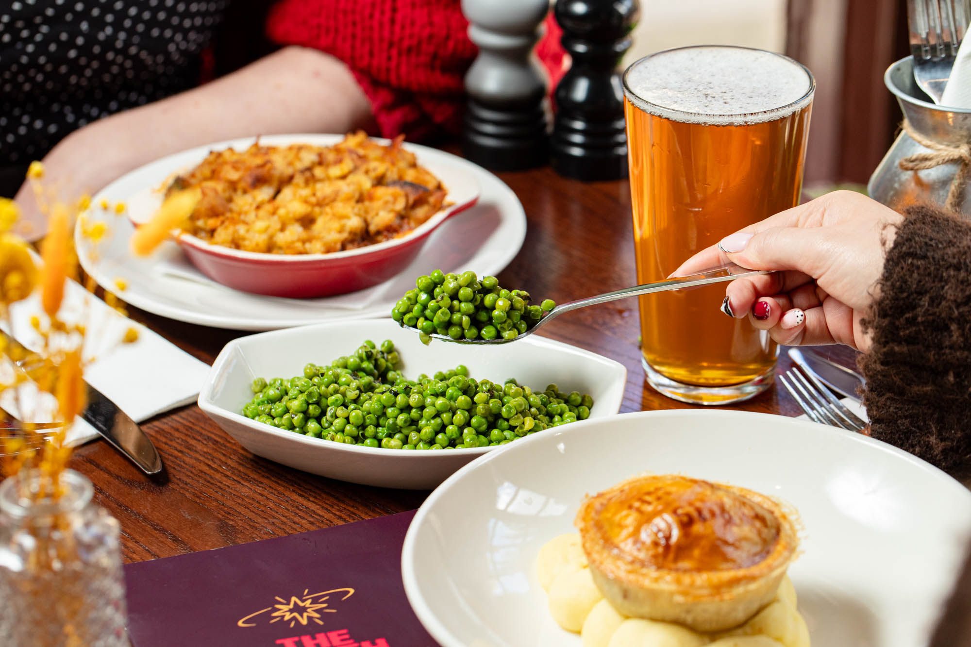 pie and peas, plus beer
