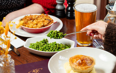 pie and peas, plus beer