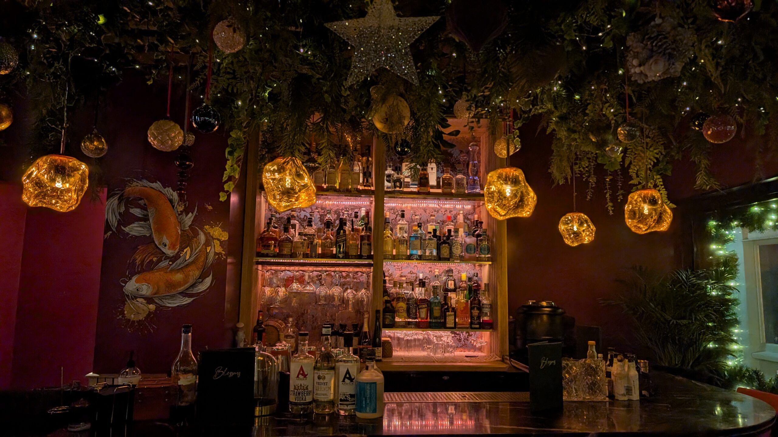 shot of the bar are at the Blossoms