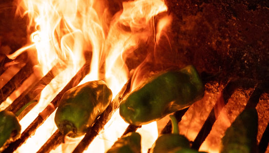 Padron peppers on th eBBQ at Sea Lanes Brighton. Chef Dan Cotton - Wood X Coal