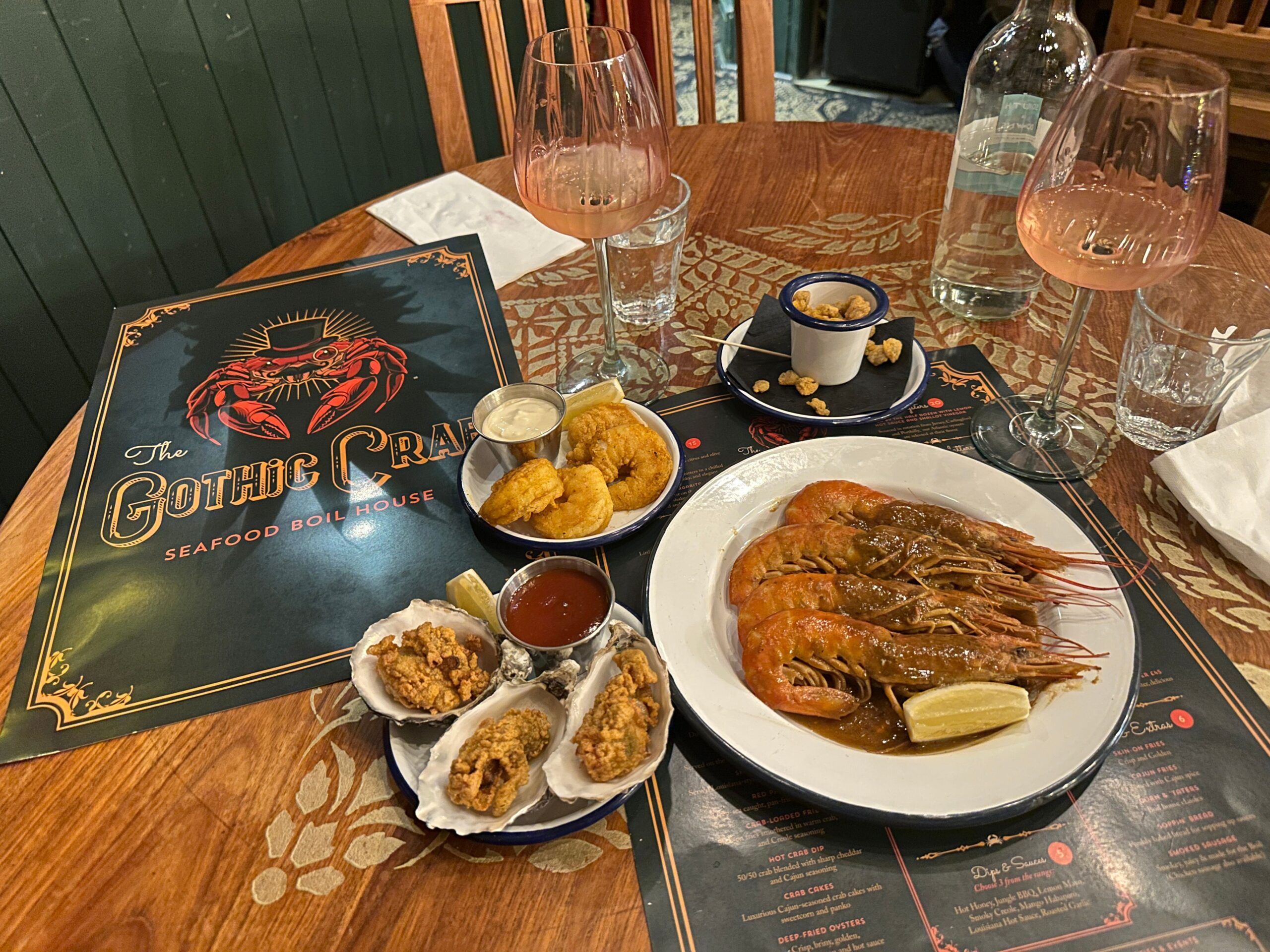 over head shot of the small plates of the gothic crab