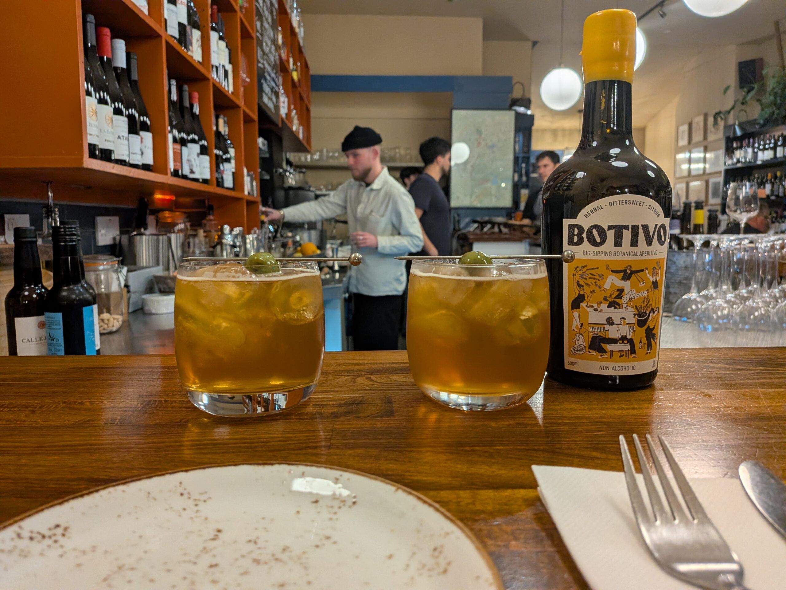 shot of non alcohol beer served in two glasses at Fourth and Church