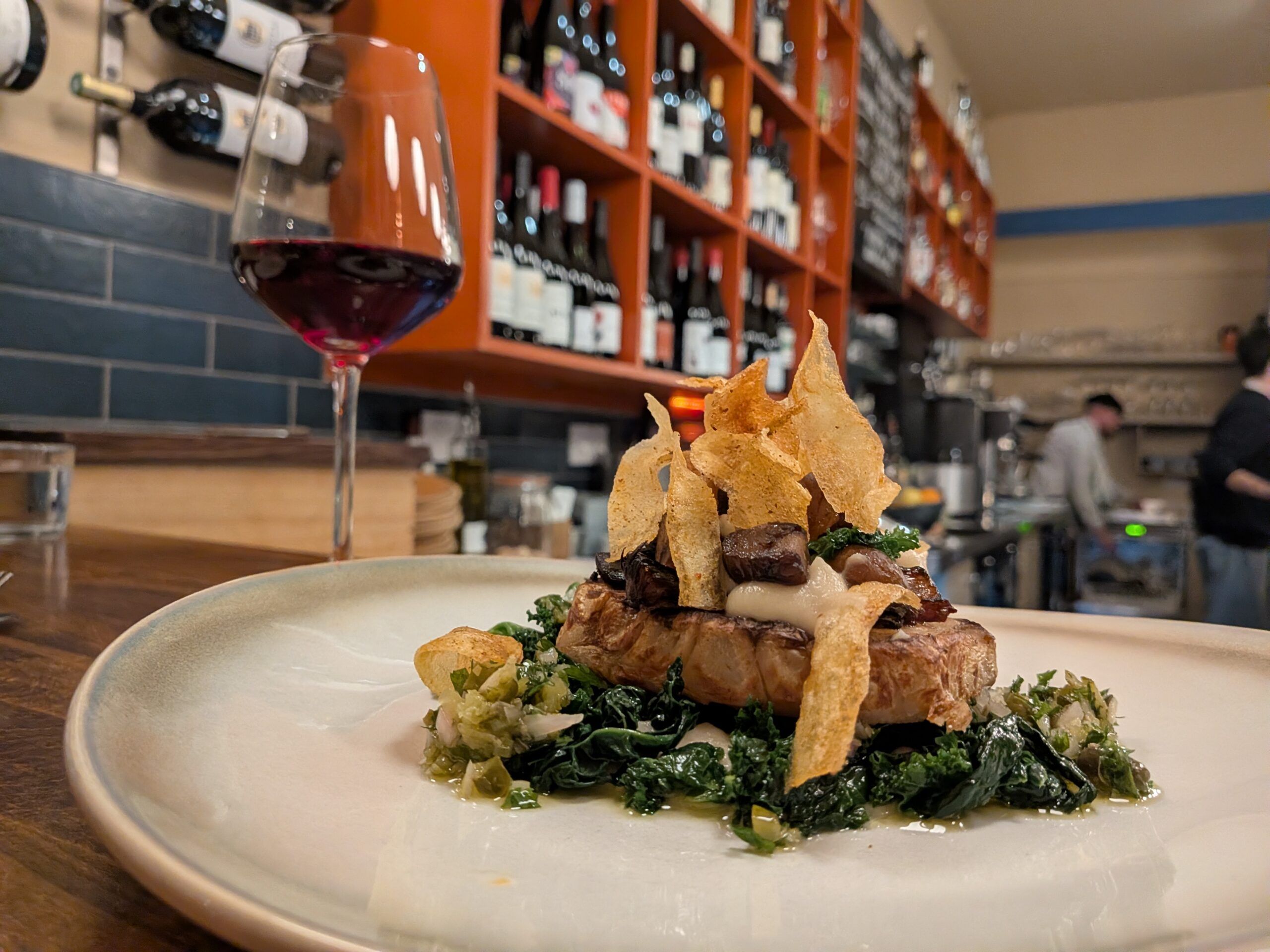 he celeriac fondant with roasted shallots, chestnuts and salsa verde