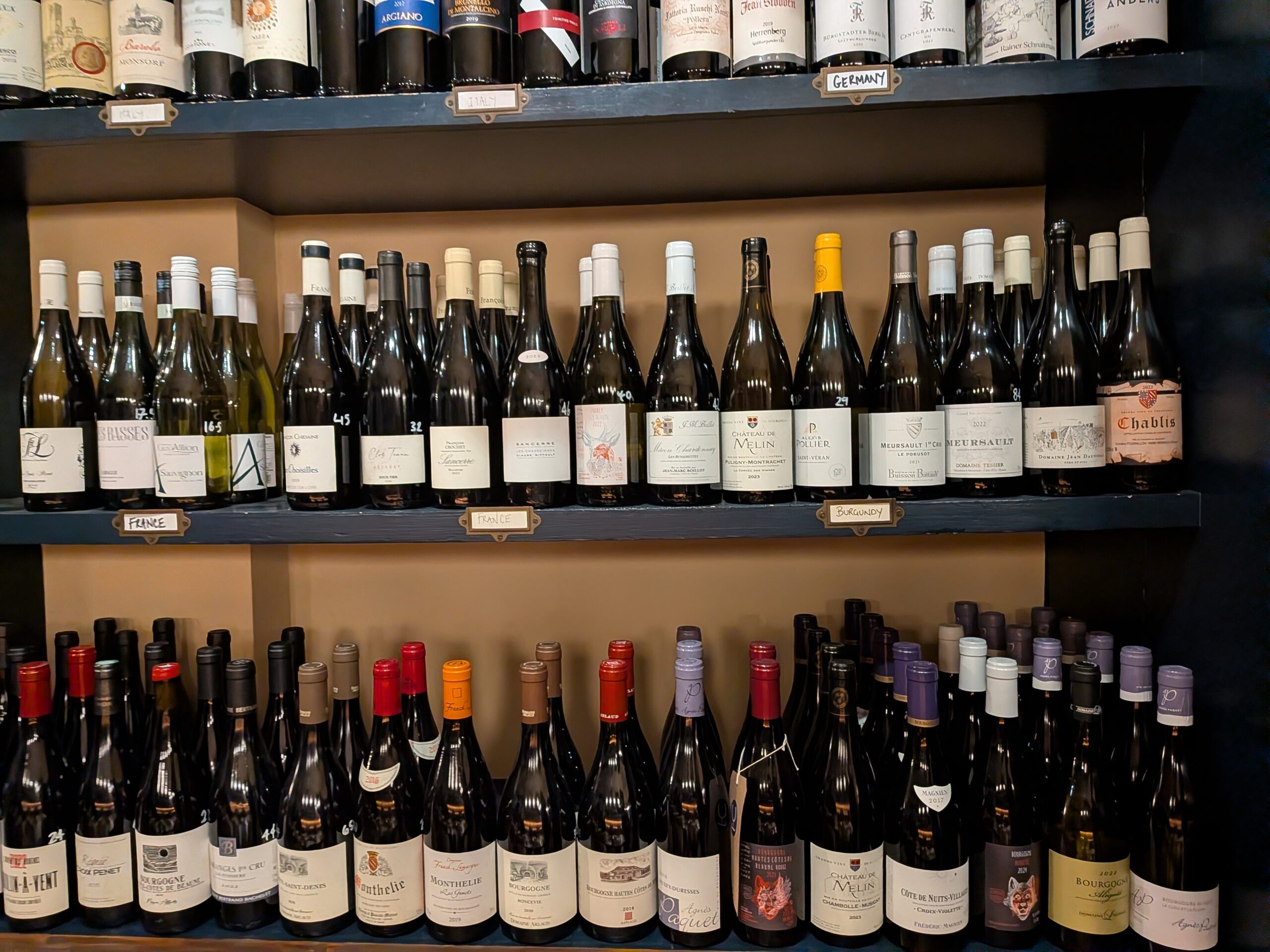 various wine on the shelves