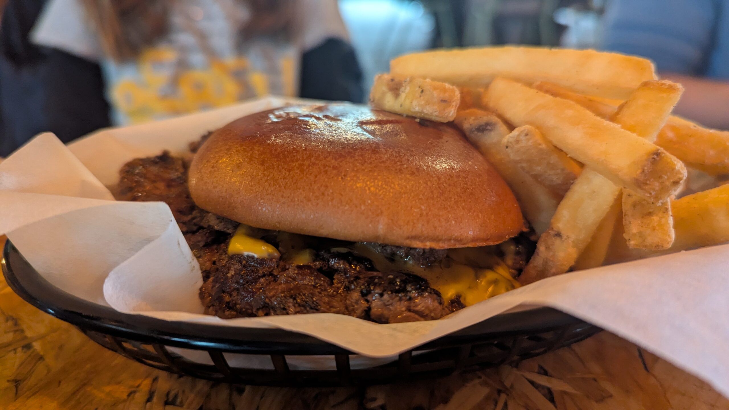 burger and chips, close up shot